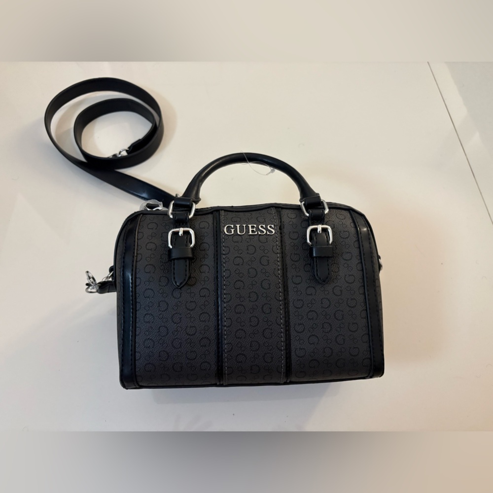 Guess Black Satchel with Silver Accents
